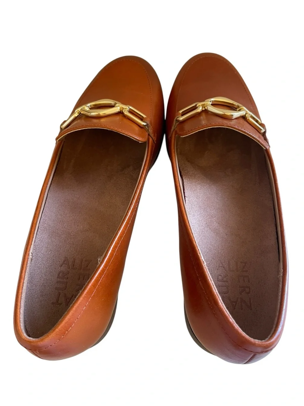 Naturalizer Mya Brown Leather Loafers with Gold Horsebit Size 8 New